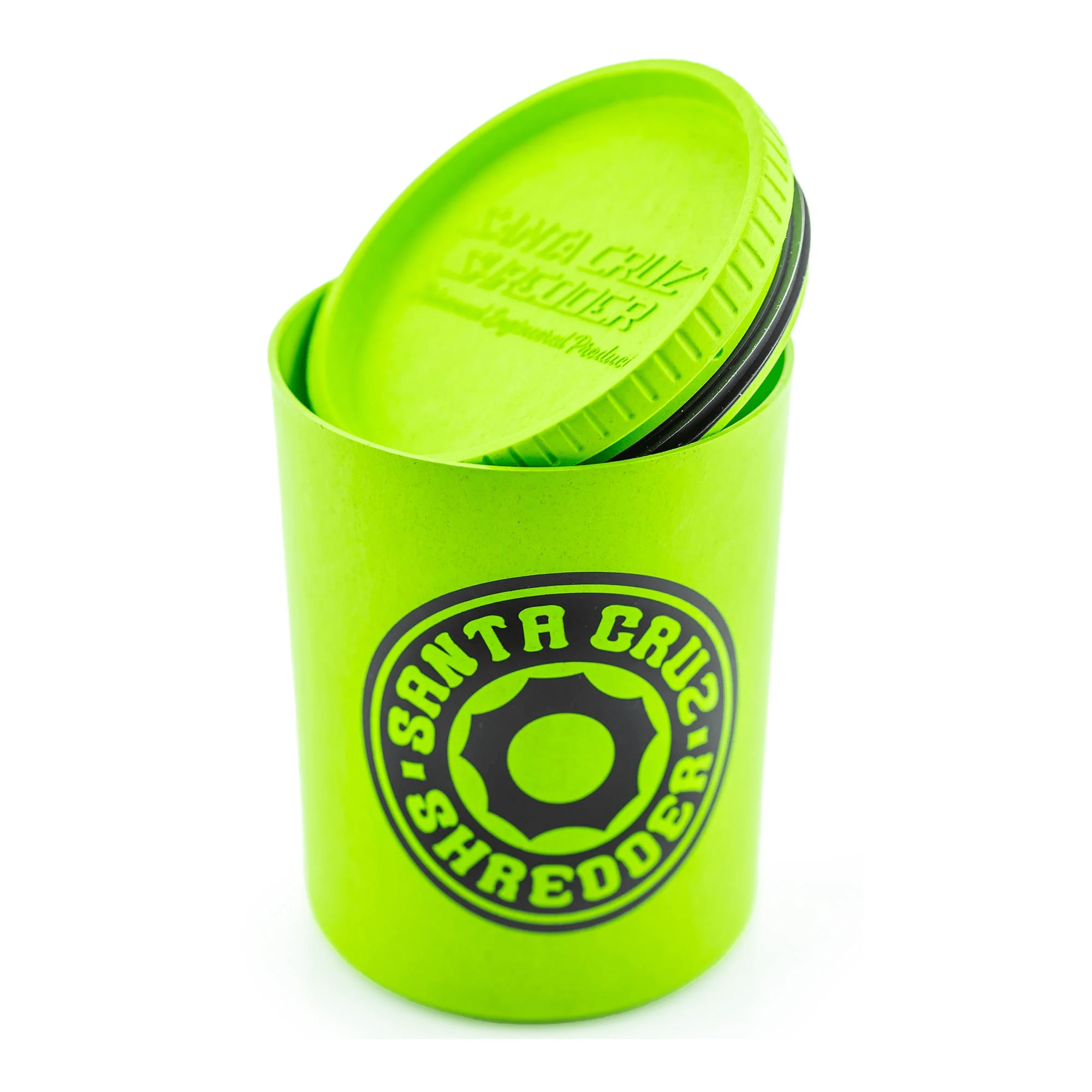 Santa Cruz Shredder SCS Hemp Stash Jar for storing herbs, featuring a clear glass container with hemp-themed design.
