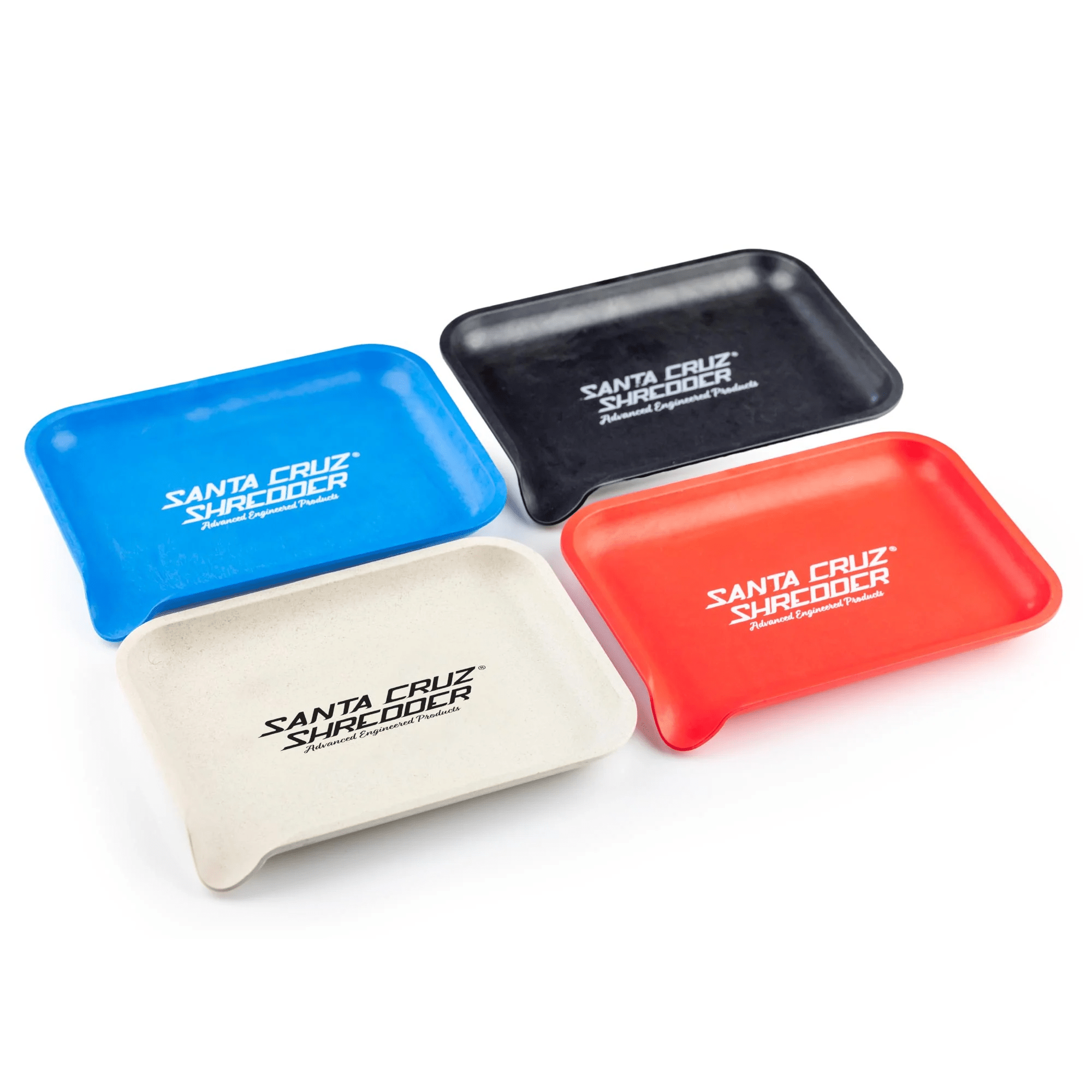 Santa Cruz Shredder SCS small hemp rolling tray with grinder compartments, featuring a detailed hemp leaf design.