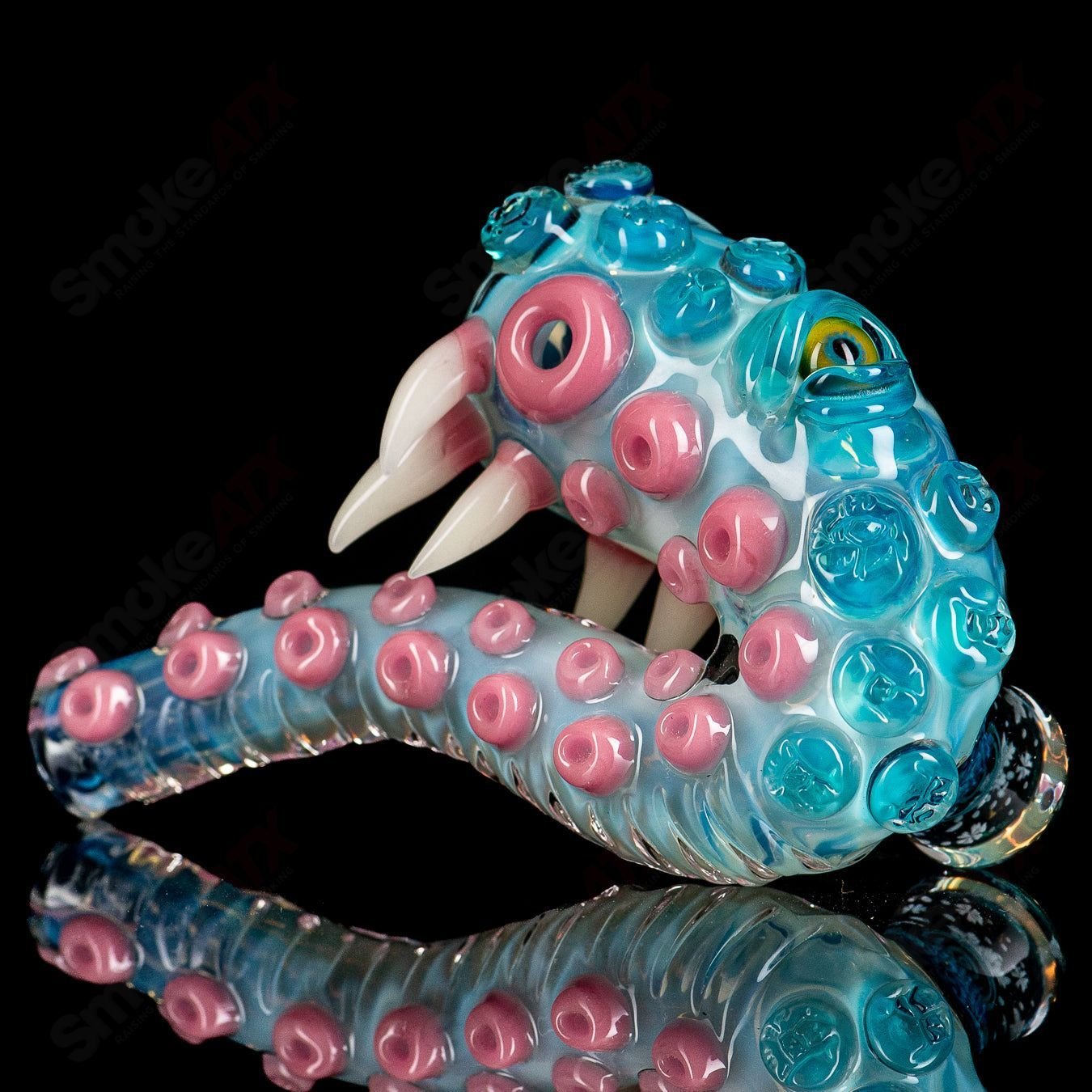 Salt Glass Sherlock heady glass pipe with intricate design, featuring a Sherlock Holmes-inspired shape and clear glass construction.