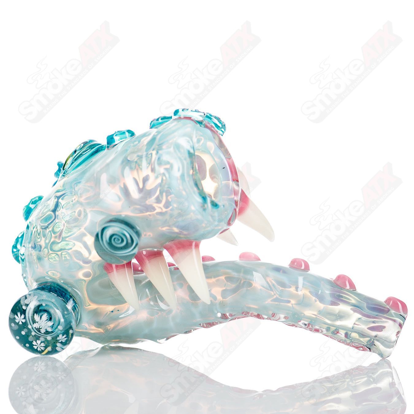 Salt Glass Sherlock by Chaka X Salt heady glass Sherlock pipe with clear glass and intricate design details.