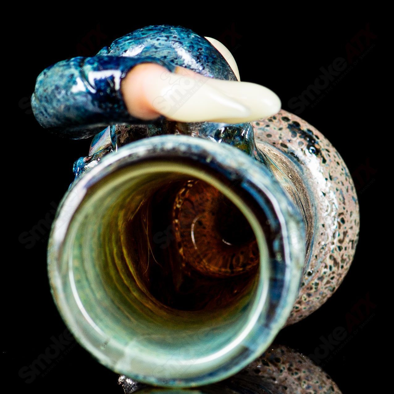Signed 2013 Salt Glass shot glass, handcrafted heady glass cup featuring intricate designs and vibrant colors.