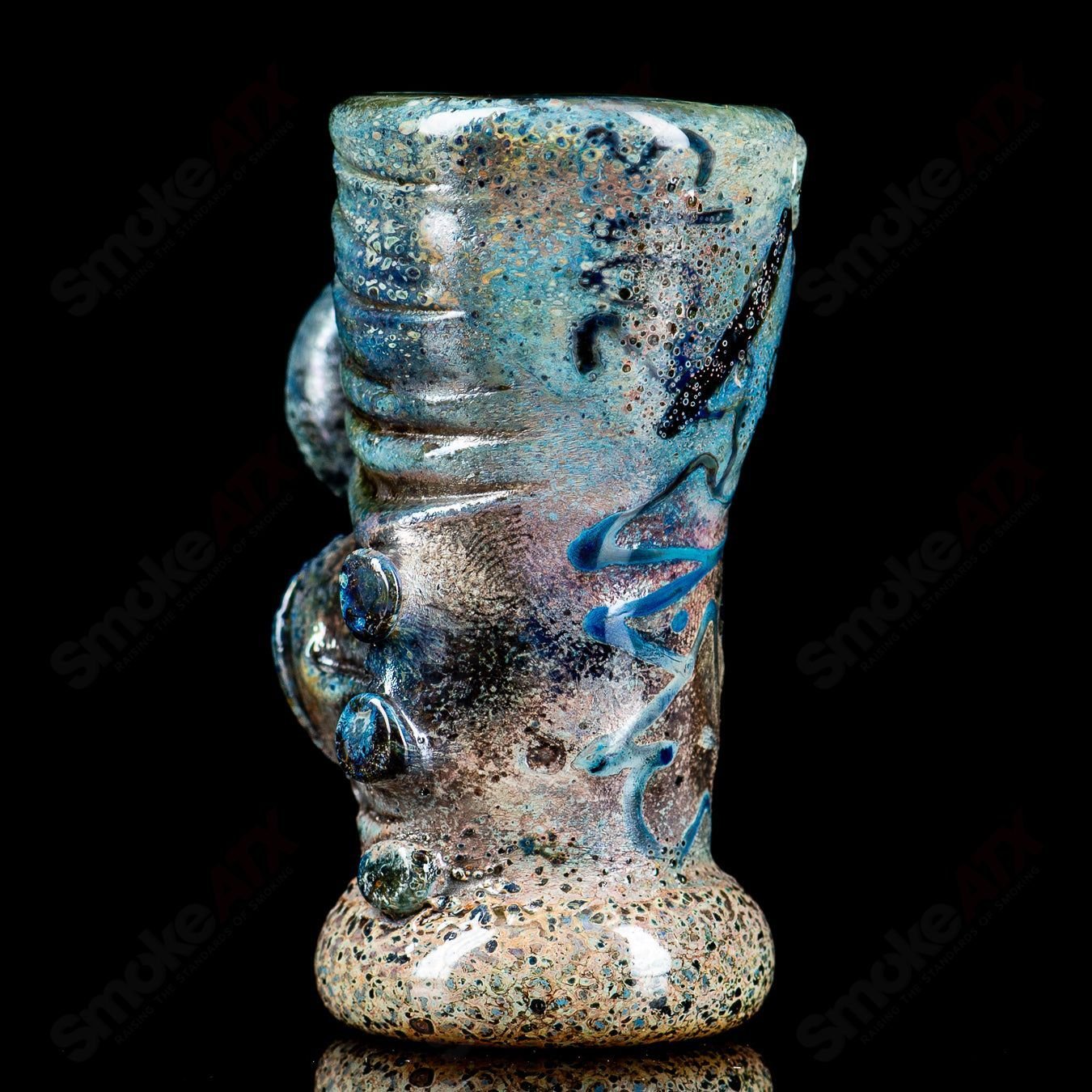Salt Glass signed 2013 shot glass, a clear heady glass cup with intricate design details visible in the image.