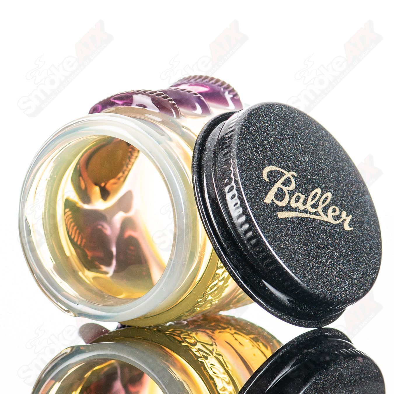Silver Cloud Royal Jelly glass jar by Baller Jar X Salt, showcasing a sleek, clear glass container with a silver lid for storage.