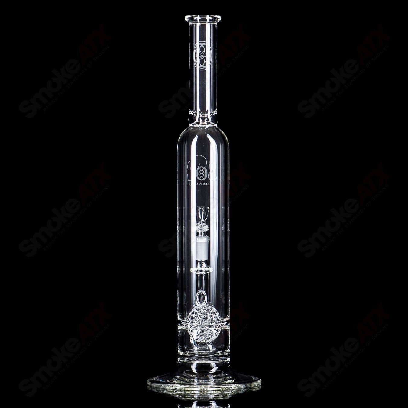 SoL50 Lace-Sphere glass waterpipe by SoL Glassworks featuring intricate lace-like design and clear glass construction.