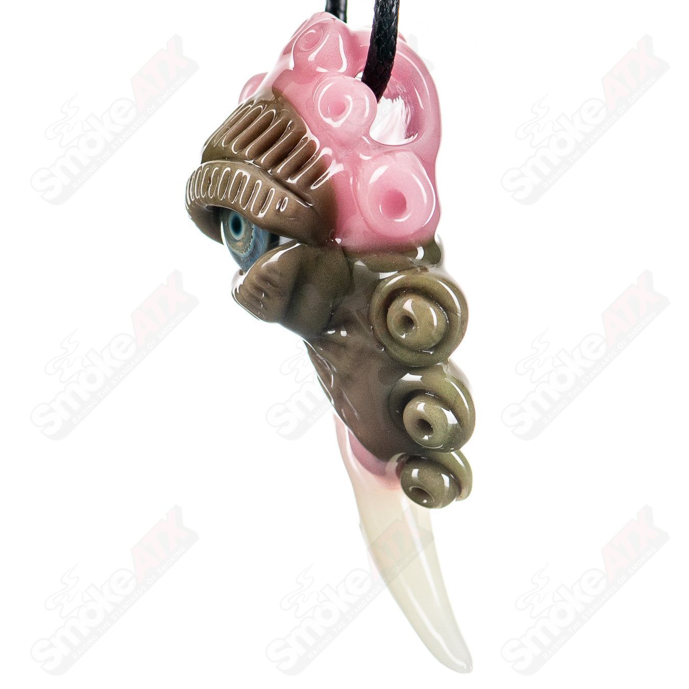 Spanish Olive Blush Pendant by Salt Glass, a handcrafted heady glass pendant with olive and blush tones, featuring intricate design details.