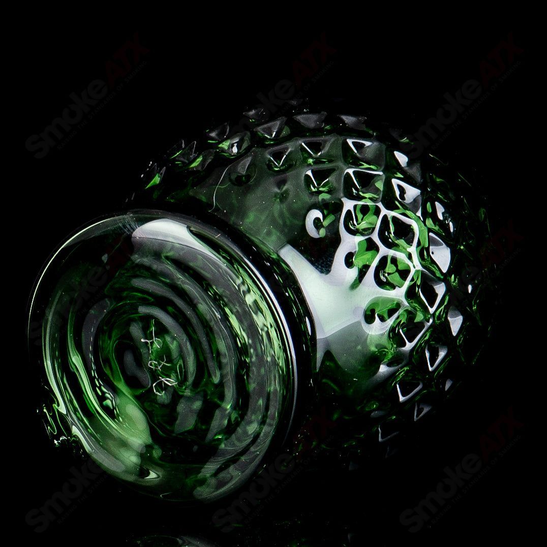 Emerald green glass Puffco dry top with diamond tech design, designed for James Lang Sphere Emerald Green Diamond Tech Puffco device.