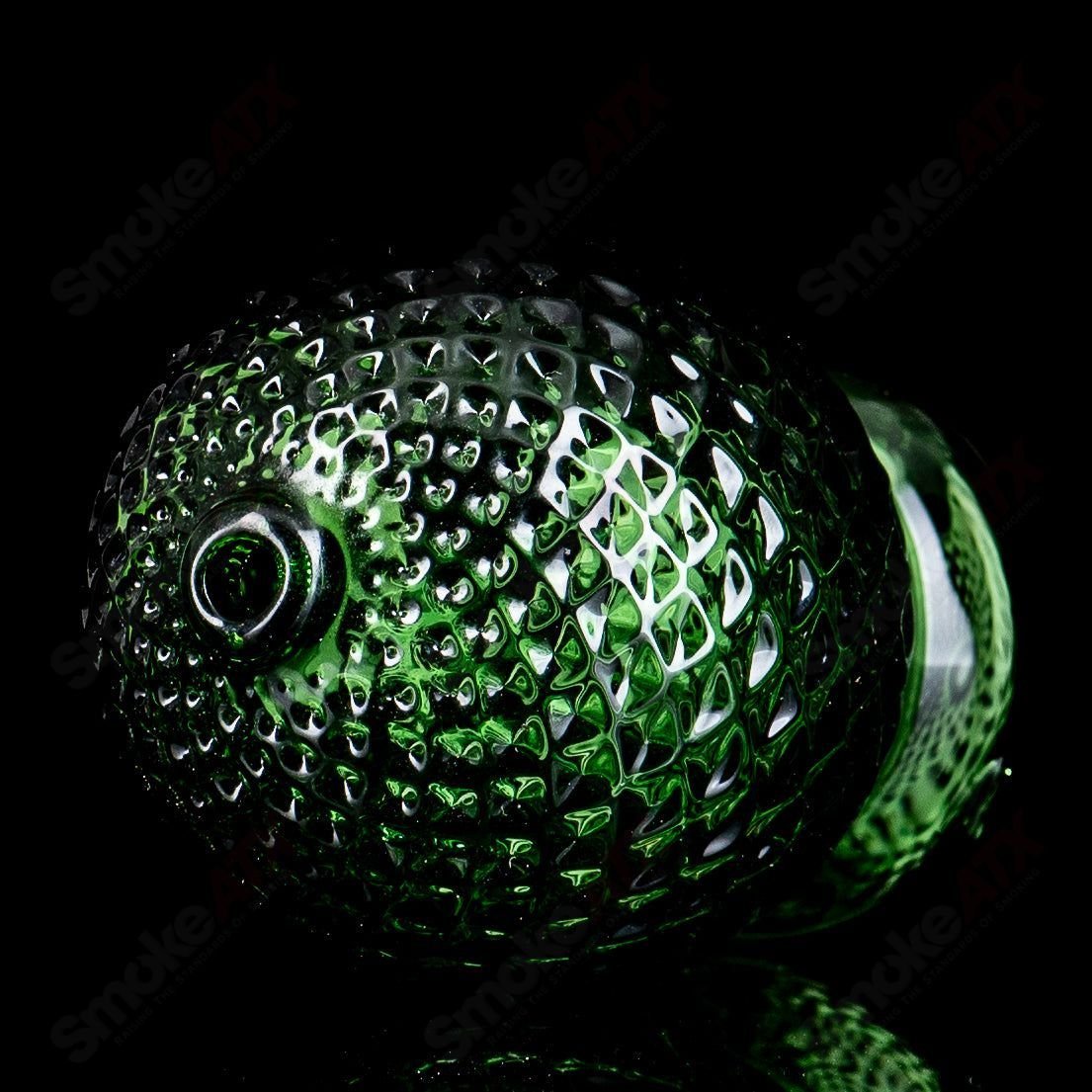 Emerald green diamond tech dry Puffco top made of glass, designed by James Lang for Puffco vaporizer accessories.
