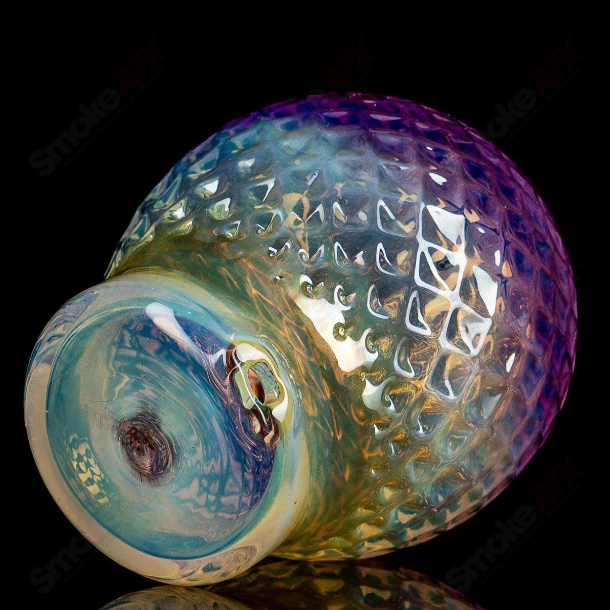 James Lang glass Sphere Silver and Gold Fumed Diamond Tech Dry Puffco Top for Puffco vaporizer, featuring intricate glass craftsmanship.