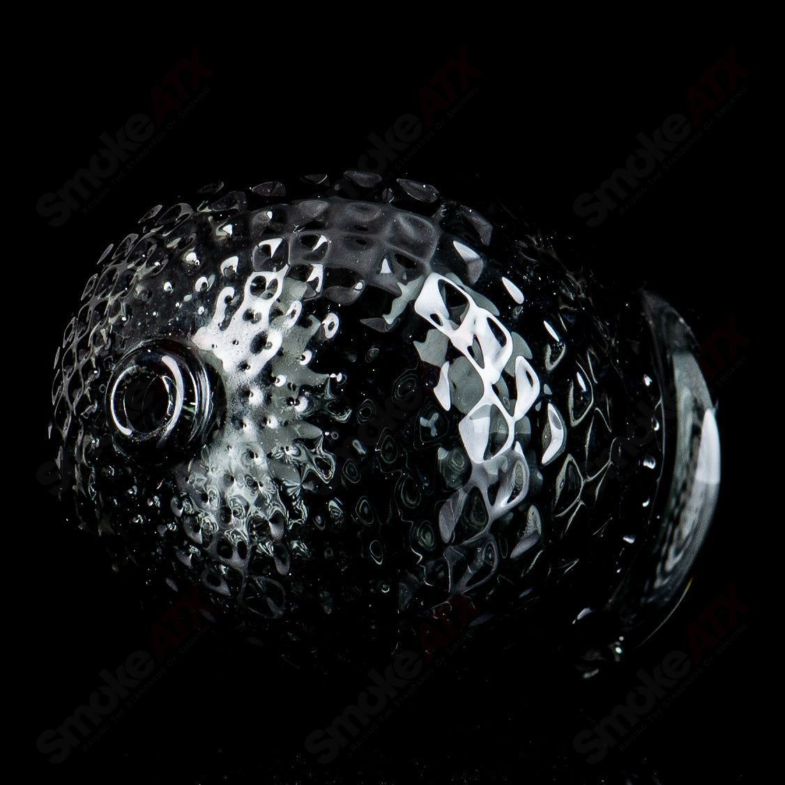 James Lang Sphere Transparent Grey Diamond Tech Dry Puffco Top, glass vaporizer accessory with a sleek, spherical design.