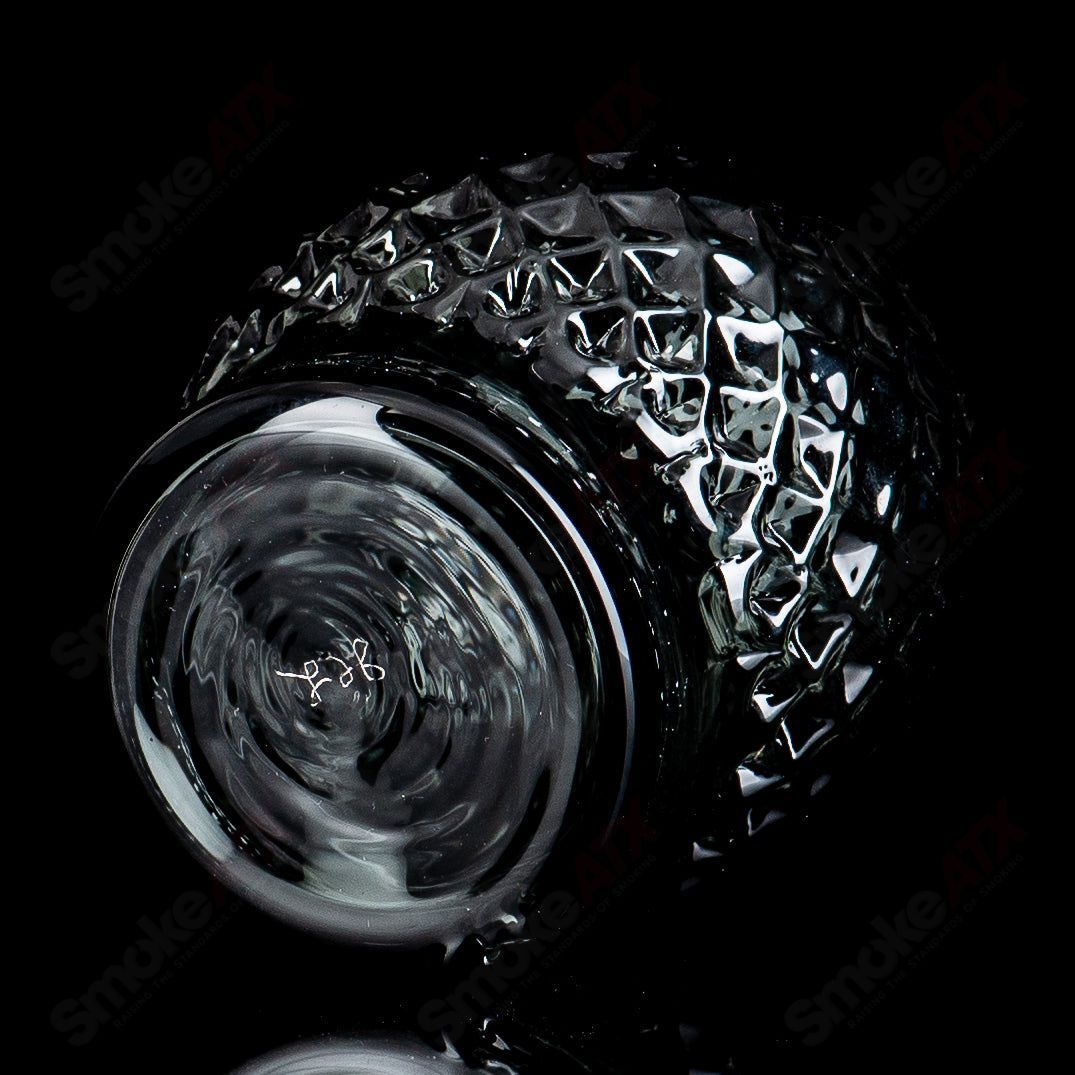James Lang Sphere Transparent Grey Diamond Tech Dry Puffco Top made of glass, featuring a sleek, spherical design with grey diamond accents.