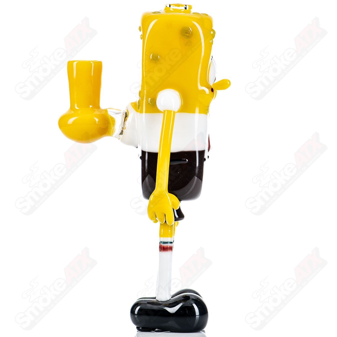 Spongebob Rig Hendy Glass, heady glass concentrate rig featuring Spongebob character design, clear glass with colorful accents.