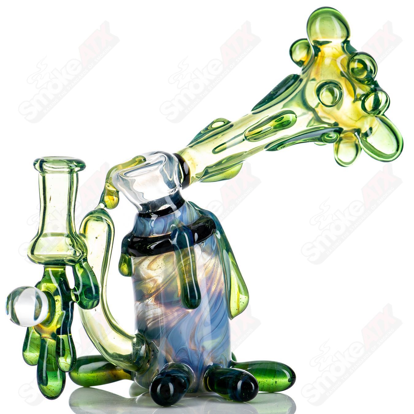 King Leo Glass Spray Paint Can Rig, a heady glass concentrate rig resembling a spray paint can, with detailed craftsmanship.