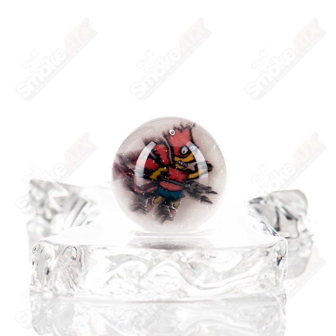 Colorful Devil Bart Mib Indo Glass marble, handmade glass marble by Indo Glass with vibrant swirls and intricate patterns.