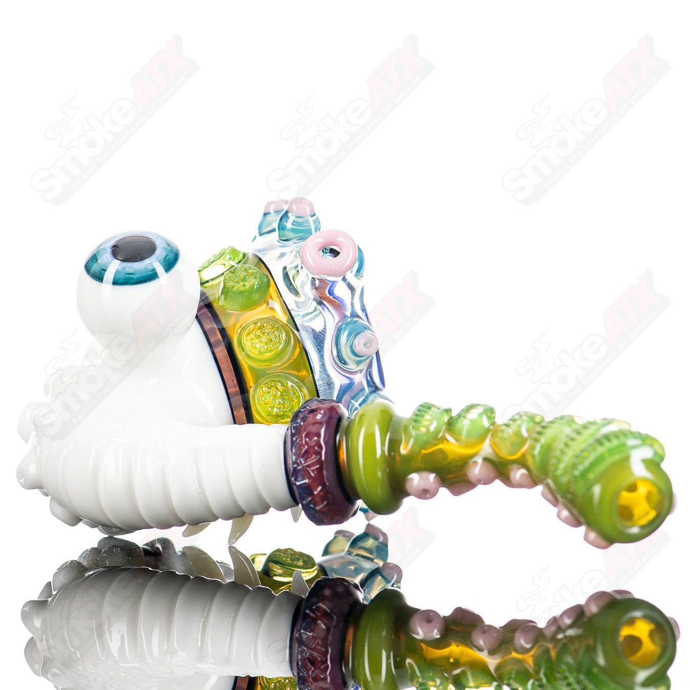 Salt Glass Sherlock heady glass with Star White Aquamania, Timber, Haterade, Ion, Royal Jelly, and UV effects in a detailed design.