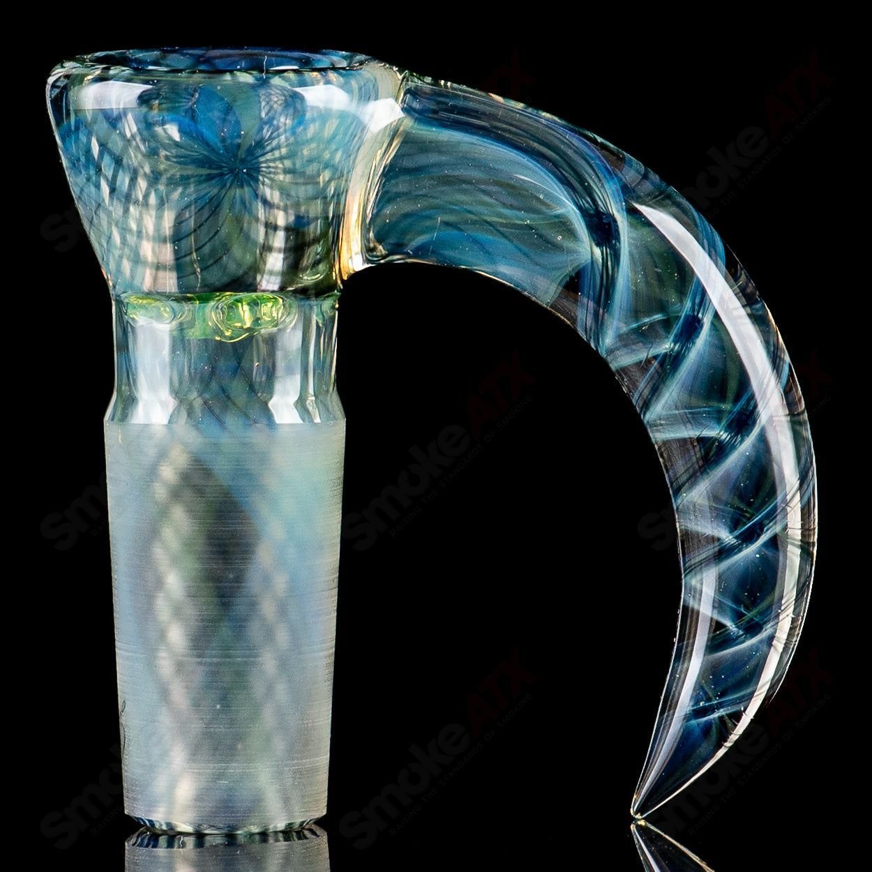 Fully worked Stephen C. Sovereignty Glass slide bowl with intricate slide design for heady glass smoking accessories.