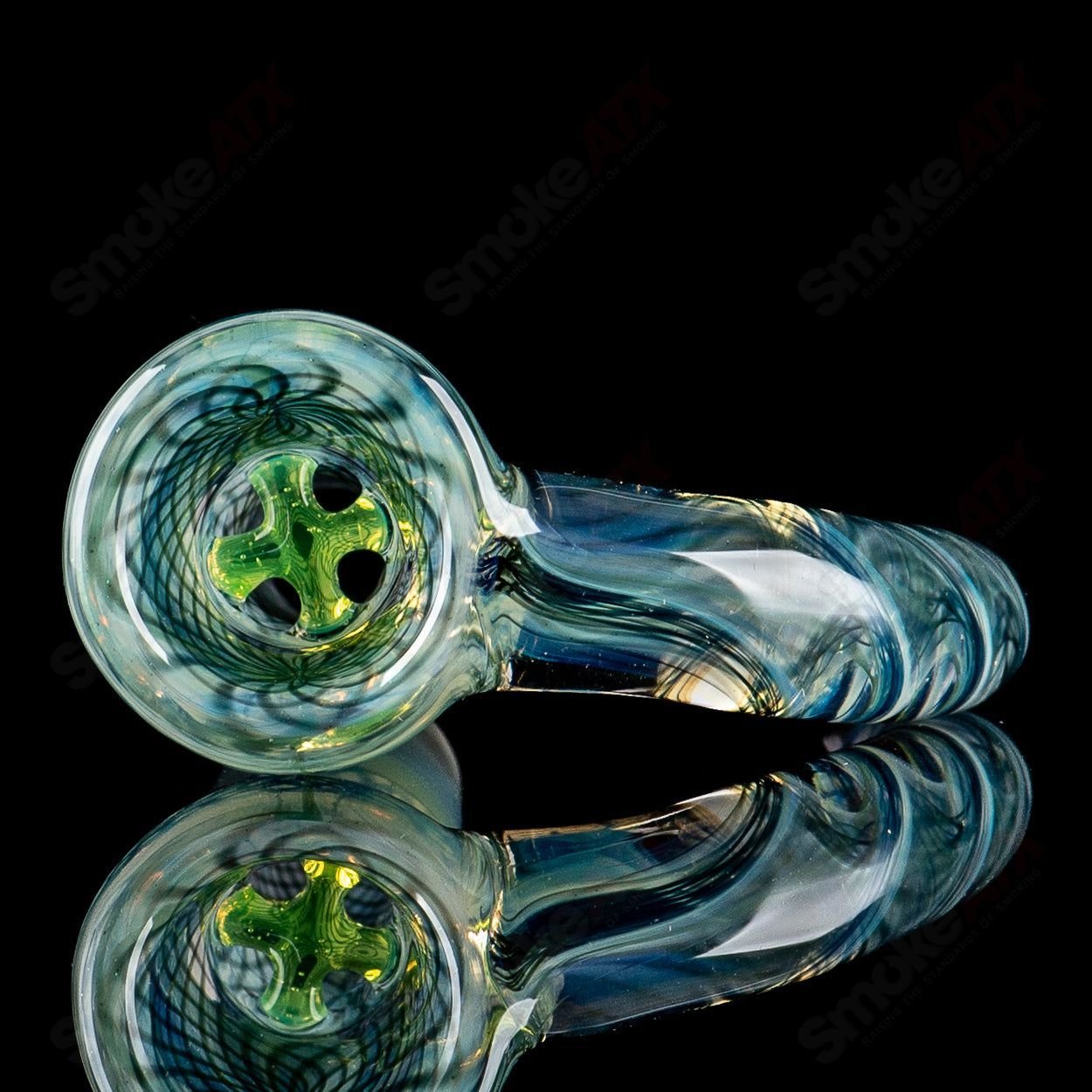 Colorful Stephen C. Fully Worked Slide Sovereignty 2024 heady glass bowl with intricate design and vibrant glasswork.