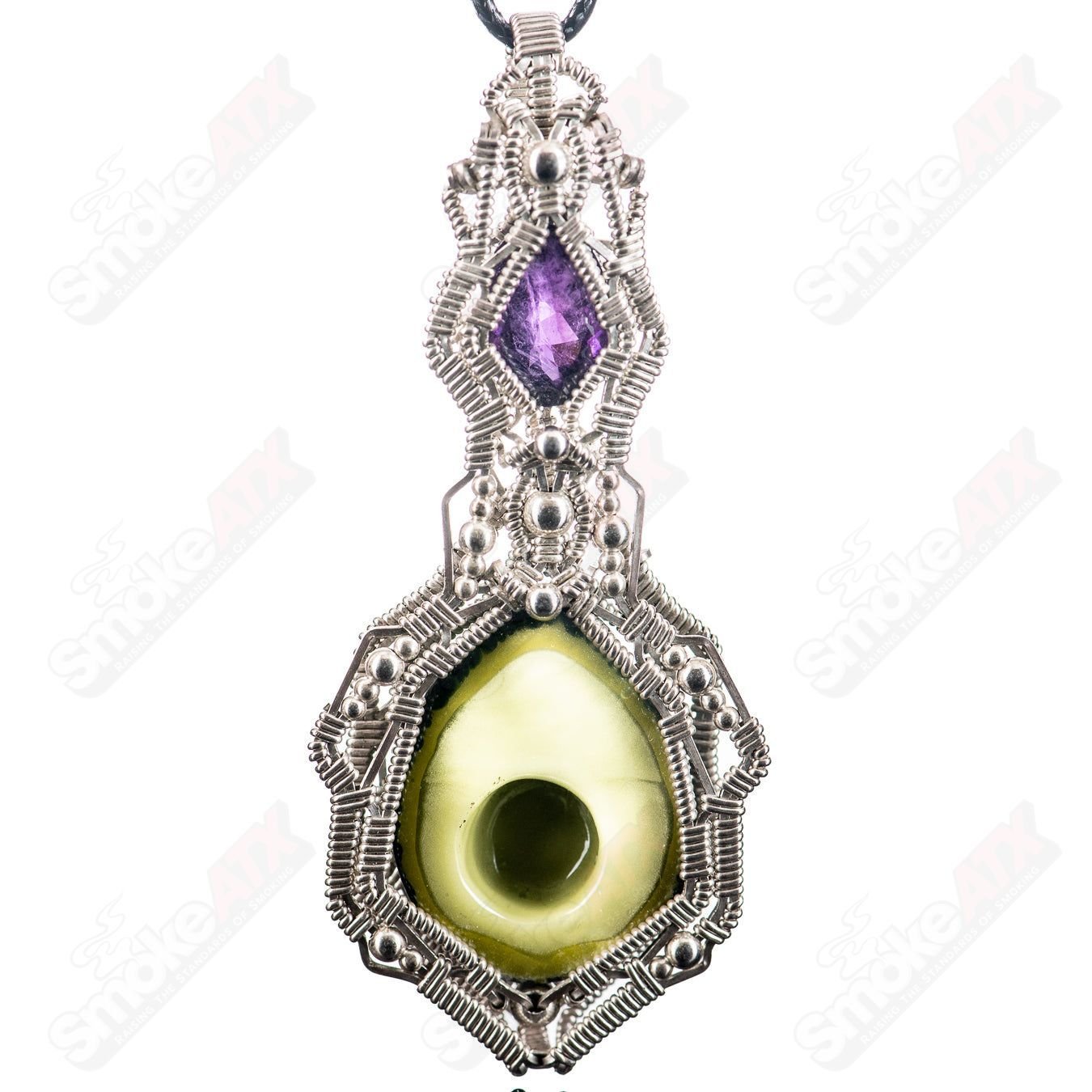 Sterling Silver Wirewrap Avocado Pendant w Faceted Amethyst Accent Mike Bishop x Boots - Smoke ATX