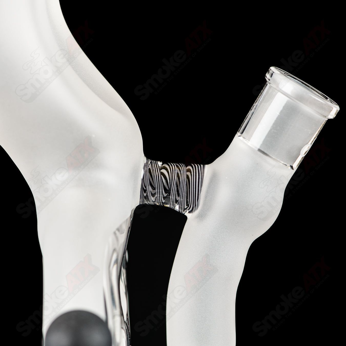 Swiss Perc 1 of 1 B&W XXL Classic heady glass pipe with Dizzle, KurtB, and CaC artwork, featuring intricate design details.
