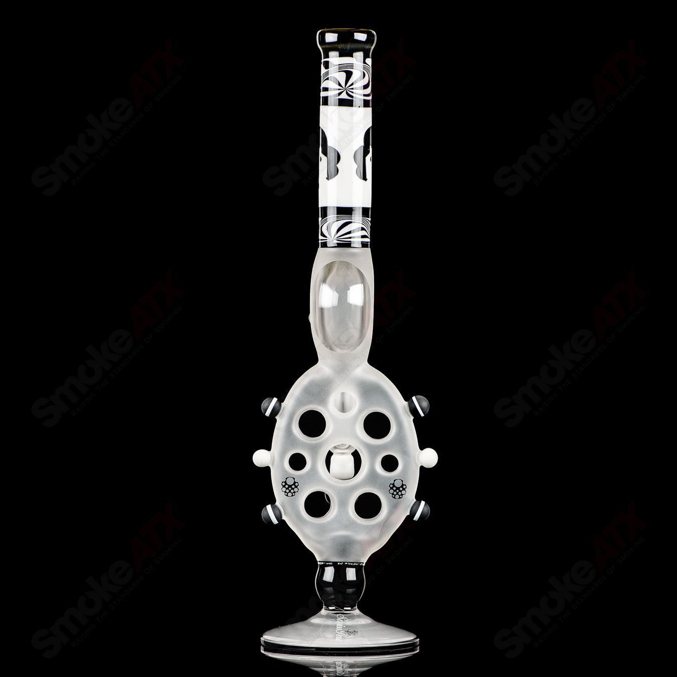 Swiss Perc 1 of 1 B&W XXL Classic heady glass pipe featuring Dizzle, KurtB, and CaC artwork.