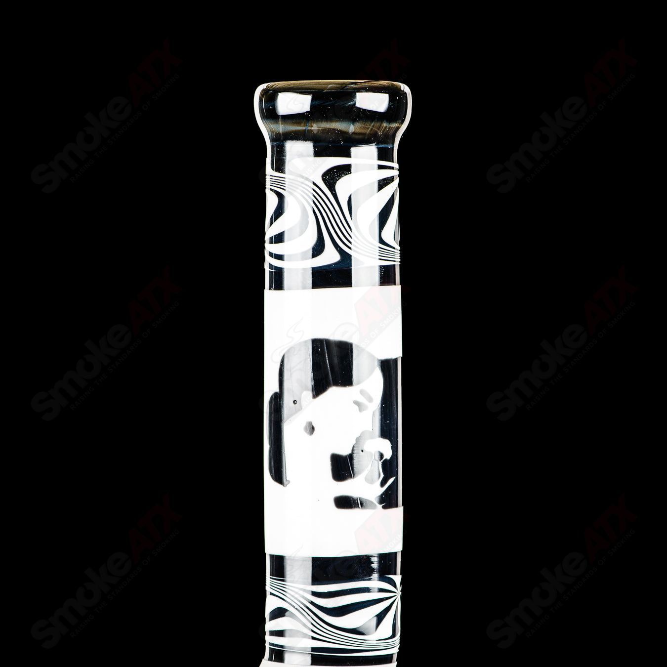 Swiss Perc 1 of 1 B&W XXL Classic heady glass with Dizzle, KurtB, and CaC artwork, featuring vibrant glass craftsmanship.