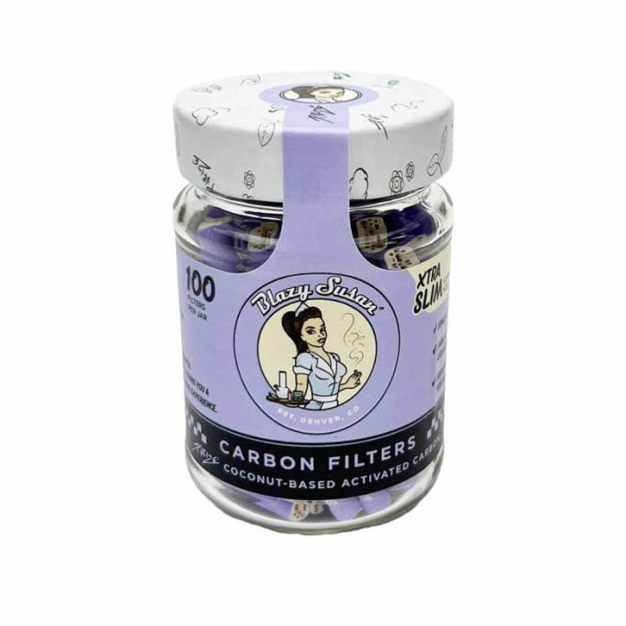 100ct Jar Purple Extra Slim Carbon 5.8mm Filters Blazy Susan - Smoke ATX 