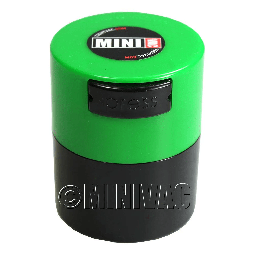 Mini TightVac Storage Container TV1, 1.4oz plastic jar with airtight vacuum seal for fresh storage of small items.