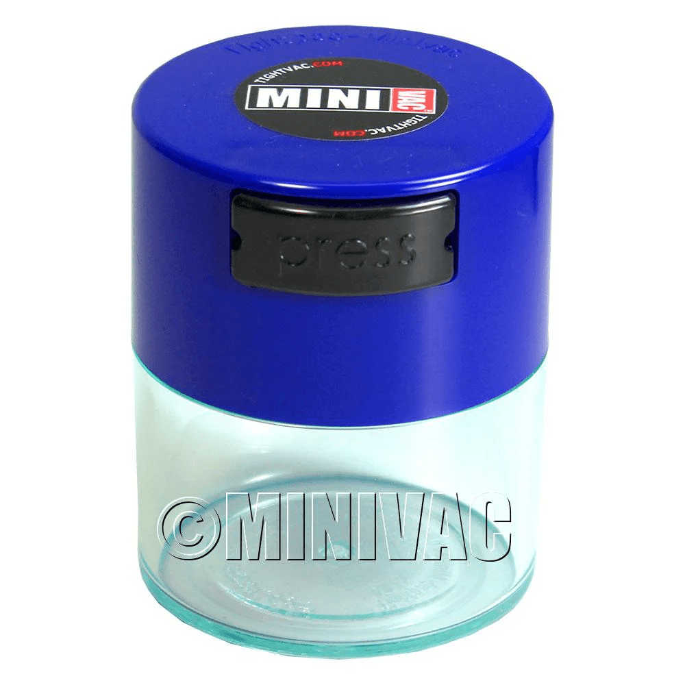 Mini TightVac storage container in clear plastic, 1.4oz capacity, designed for airtight storage of small items or food.