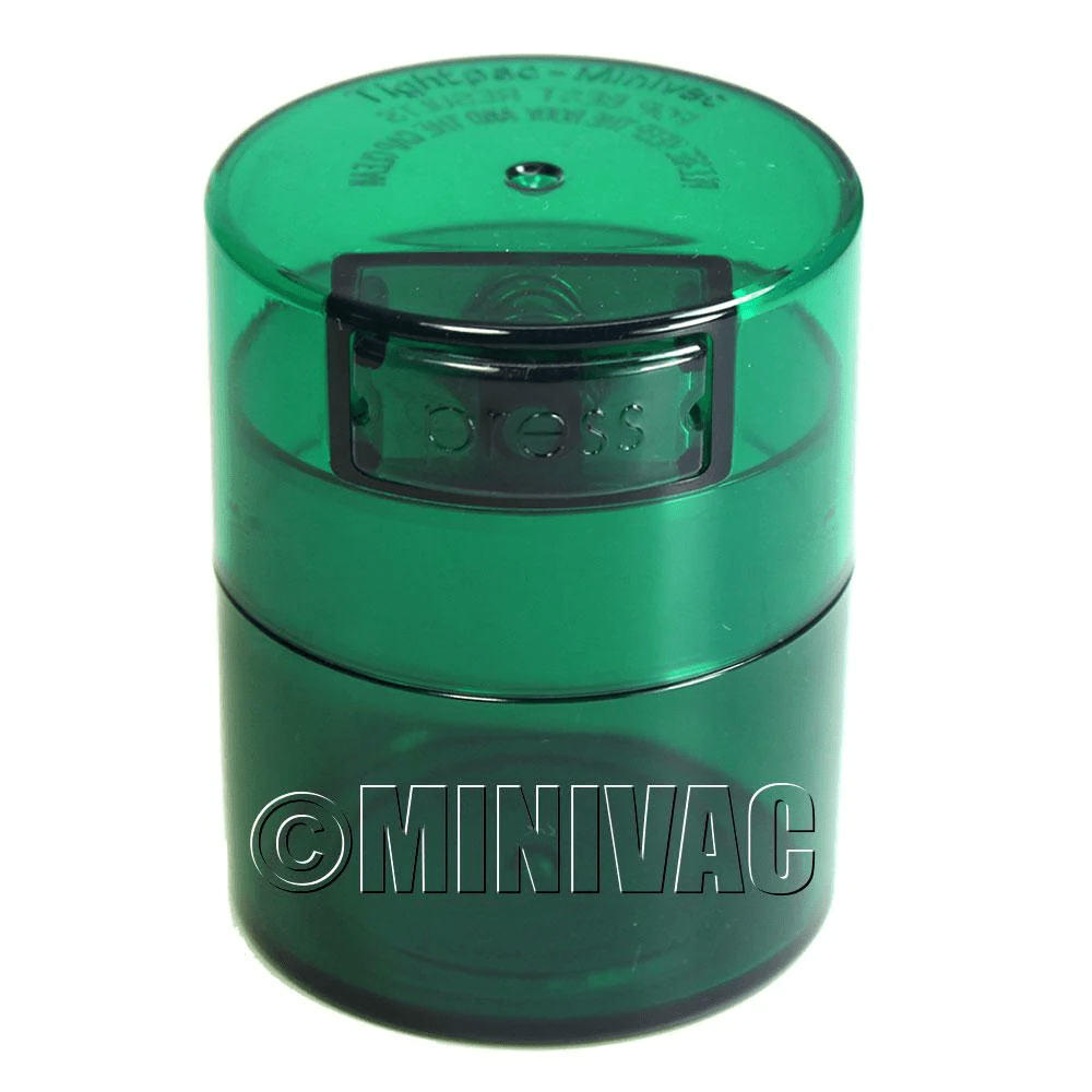 Mini TightVac plastic storage container jar, 1.4oz capacity, designed for airtight food and item storage.