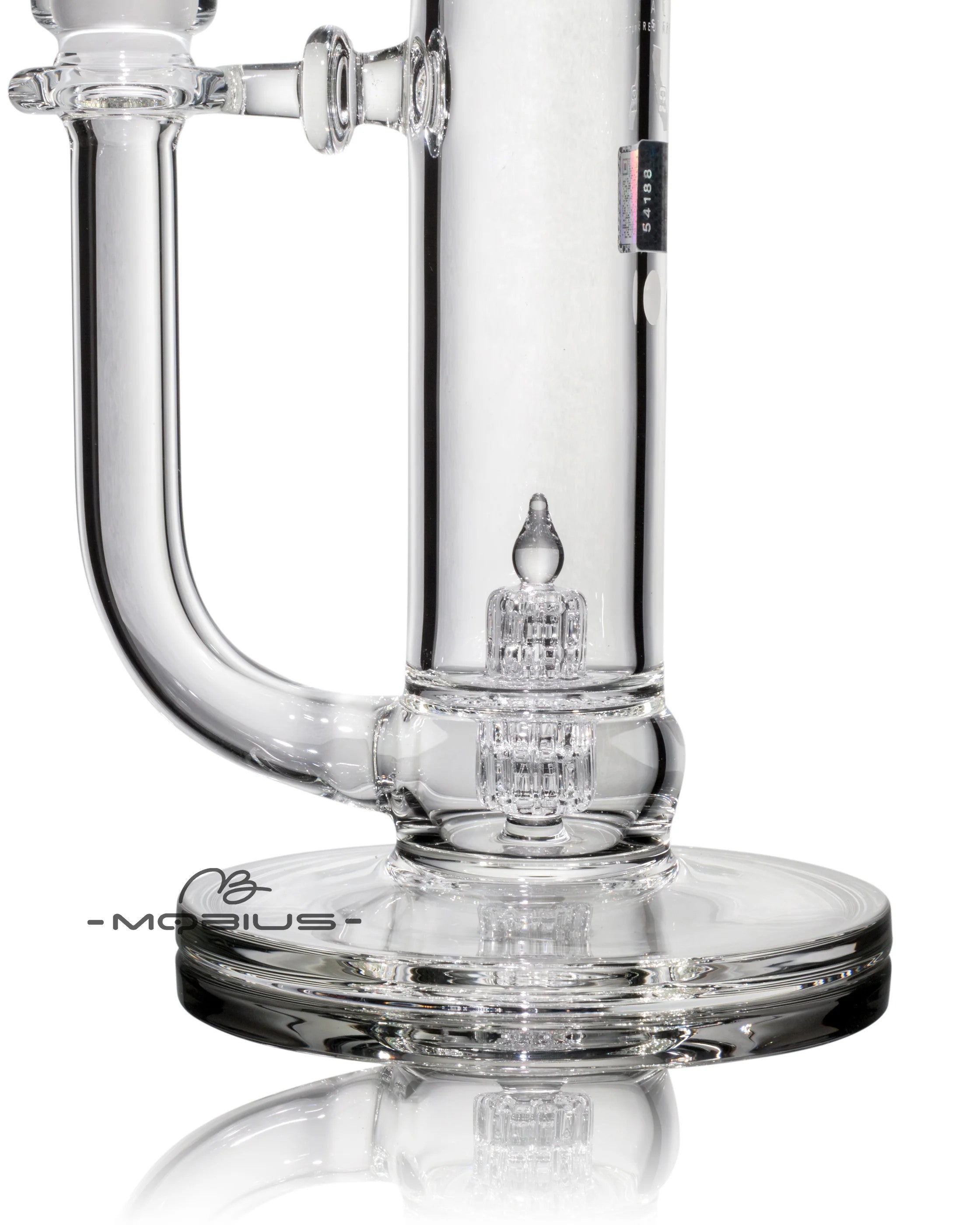 Mobius 45T Tall Stereo Matrix Splash Trap V1 glass waterpipe with clear glass construction and intricate water filtration design.