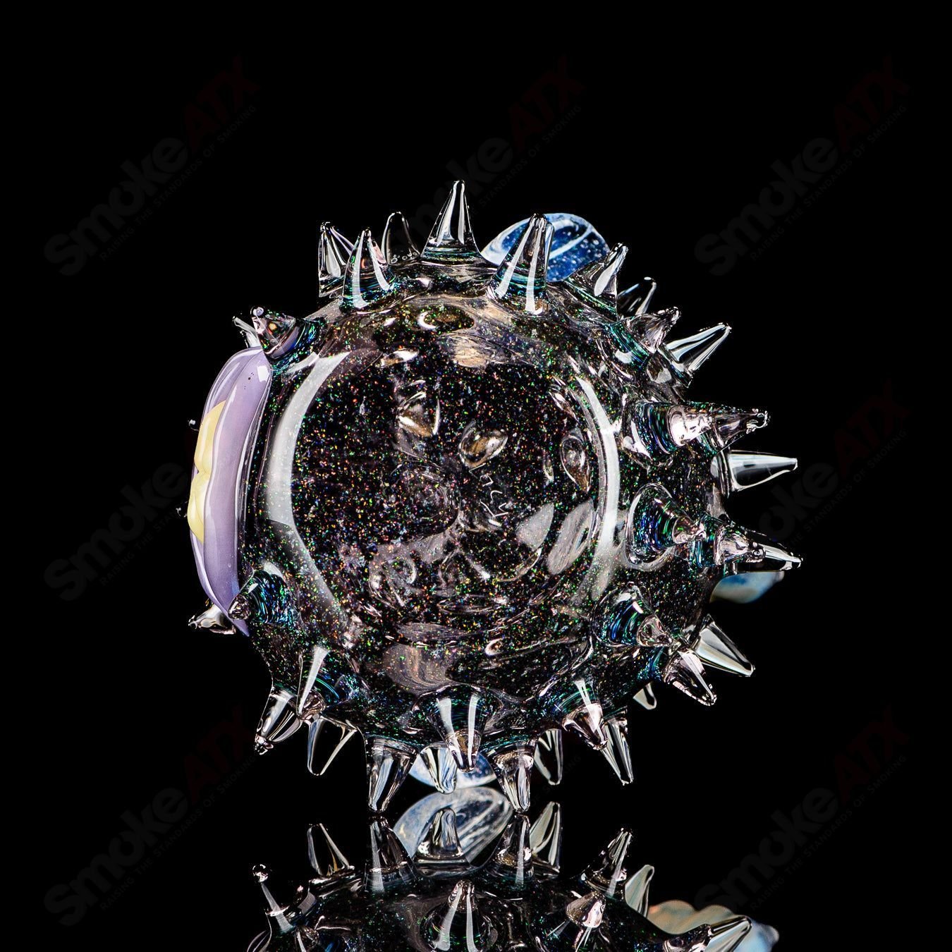 Transparent crushed opal puffer rig by Chadd Lacy Glass, a heady glass concentrate rig with intricate glasswork and clear design.