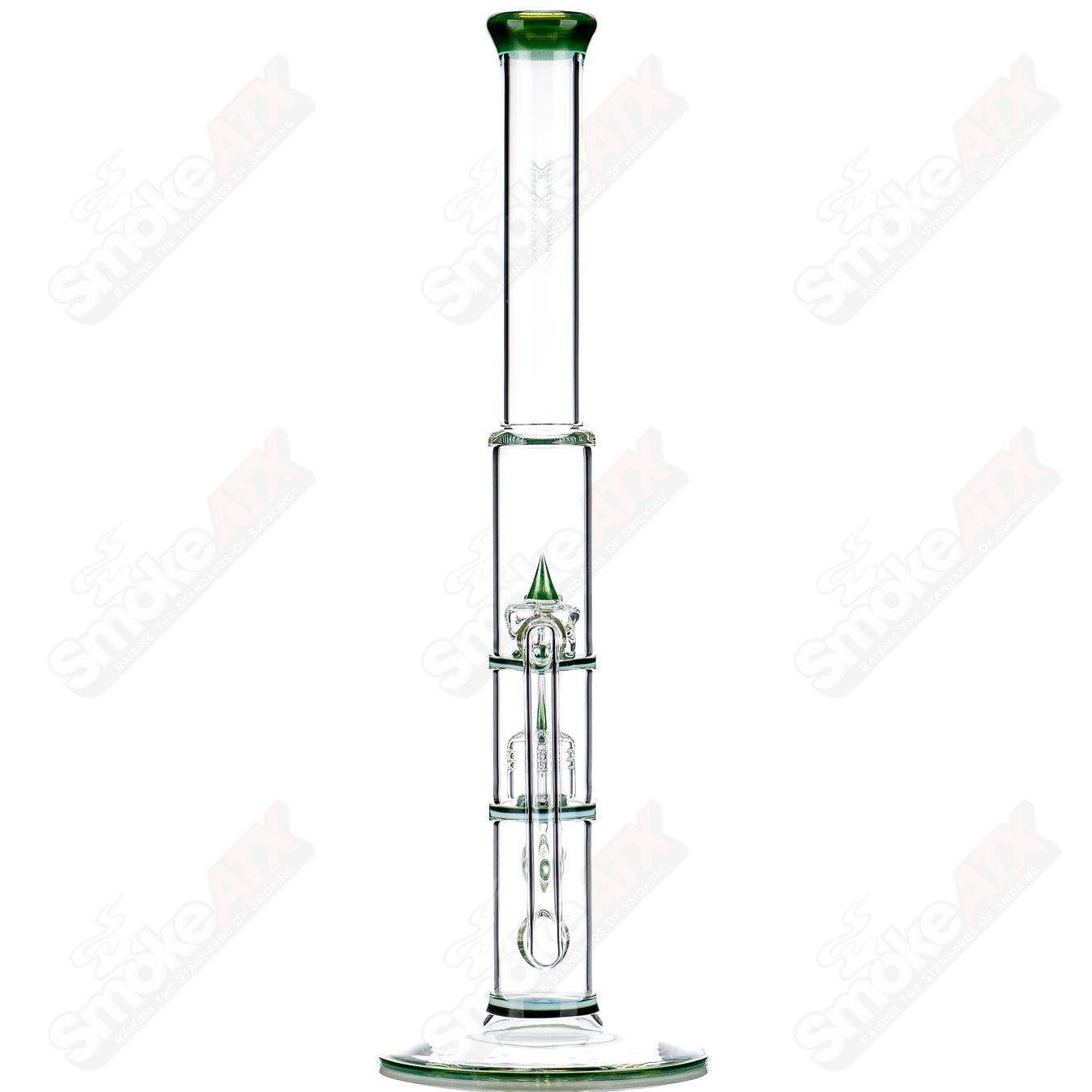 Sovereignty Glass Treecycler Stemline Inv4 Imperial straight tube with seal accents, clear heady glass design, and decorative details.
