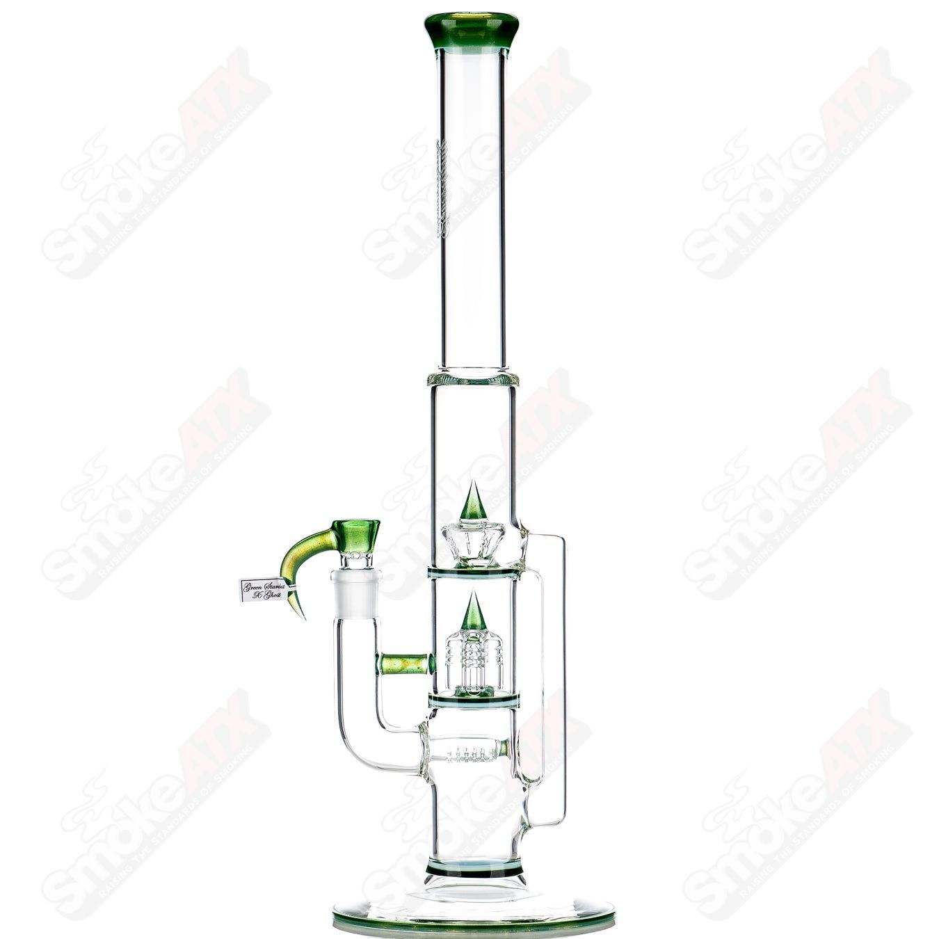 Sovereignty Glass Treecycler Stemline/Inv4/Imperial straight tube with seal accents and intricate heady glass design.