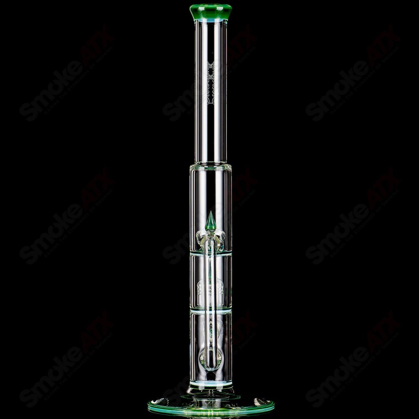 Sovereignty Glass Treecycler Stemline Inv4 Imperial straight tube with seal accents, clear heady glass design, and decorative details.
