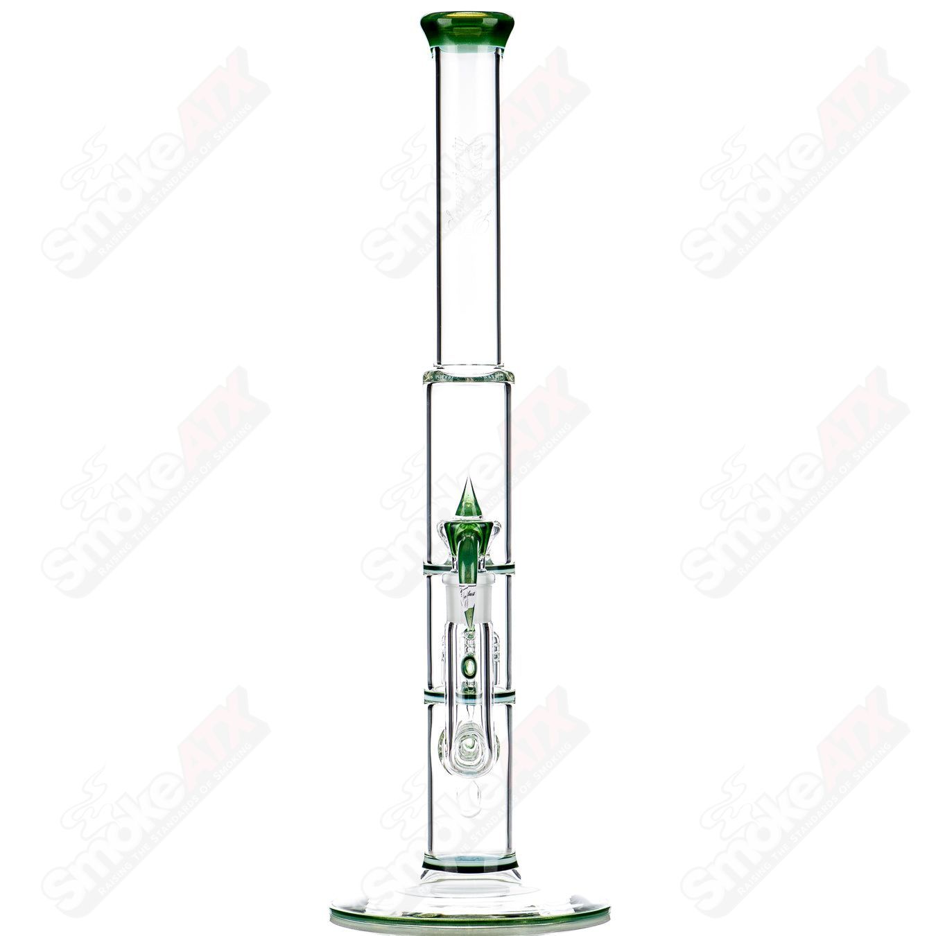 Sovereignty Glass Treecycler Stemline/Inv4/Imperial straight tube with seal accents and full accent design, clear heady glass pipe.