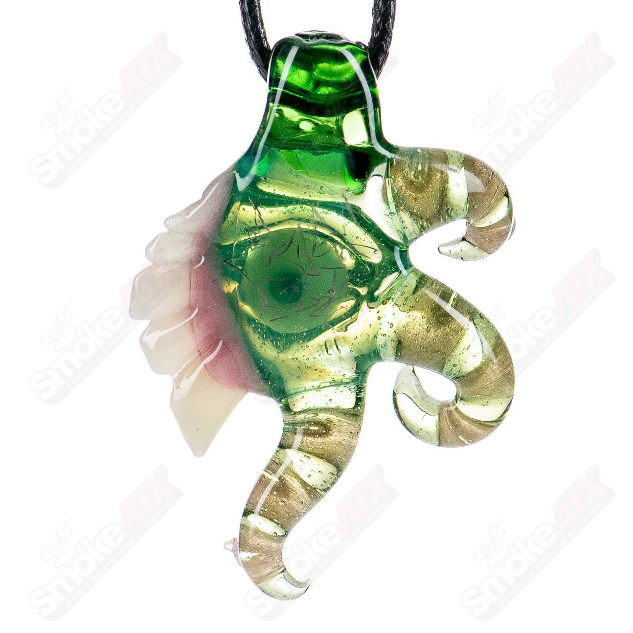 Colorful Plantphibian pendant by SALT Glass, handcrafted heady glass jewelry featuring vibrant, intricate design details.