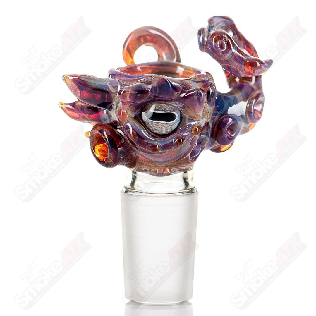 Mako Glass 18mm multihole bowl with intricate glass design for smoking accessories, showcasing clear glass craftsmanship.