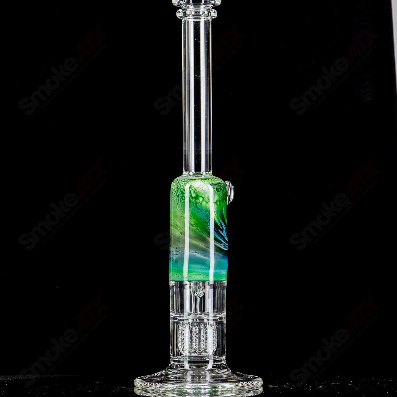 14" Green White Blue Fade Apolocoline Straight Tube w/14m Bowl by Dirty Rico Glass x Nobody Glass - Smoke ATX 