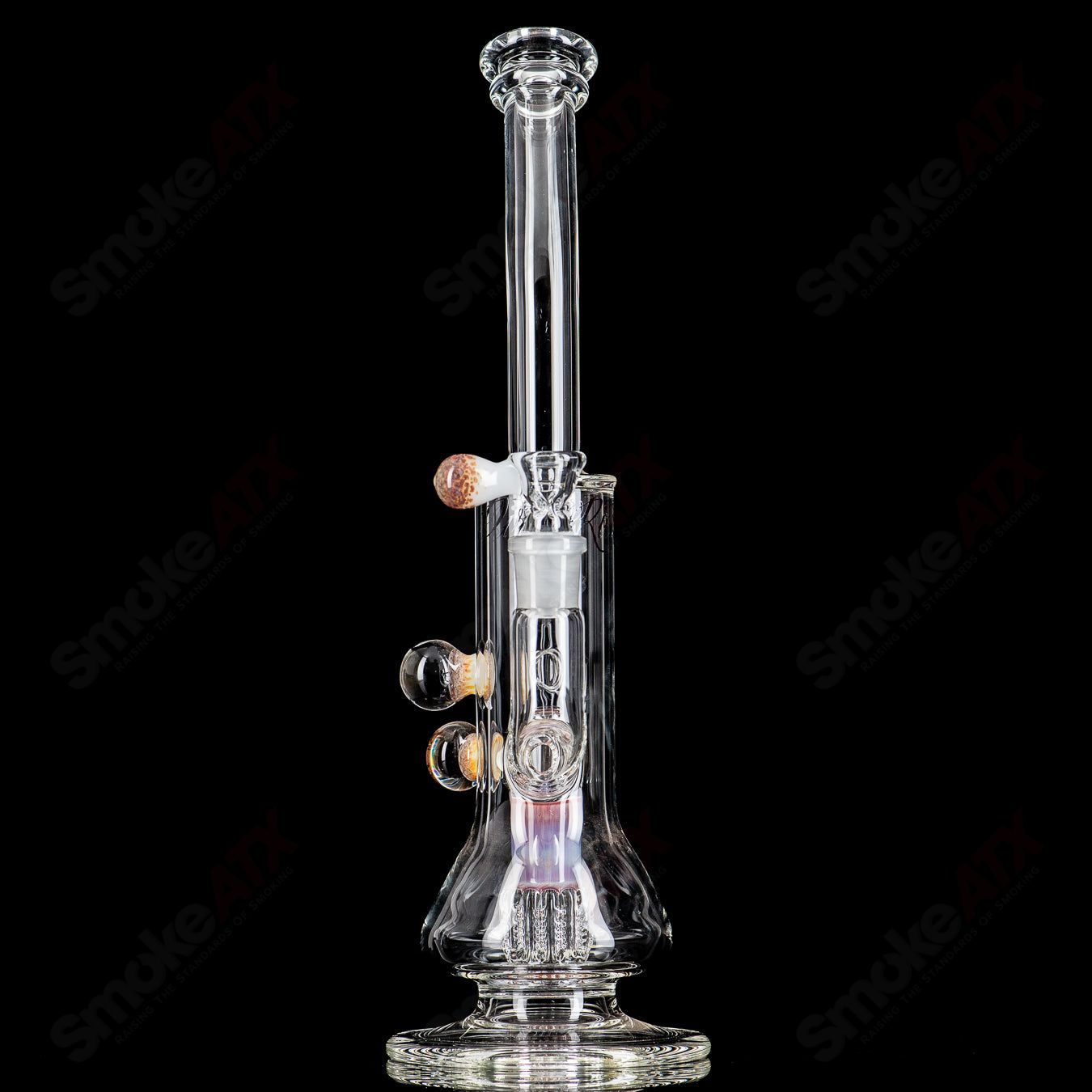 14.5-inch Dirty Rico Serendipity glass straight tube with bent neck and 14mm bowl, featuring colorful designs and clear glass accents.