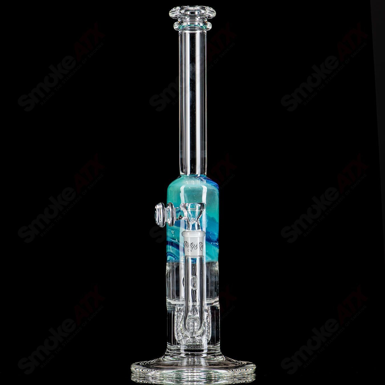 14" Turquoise/Blue Fade Apolocoline Straight Tube w/14m Bowl by Dirty Rico Glass x Nobody Glass - Smoke ATX 
