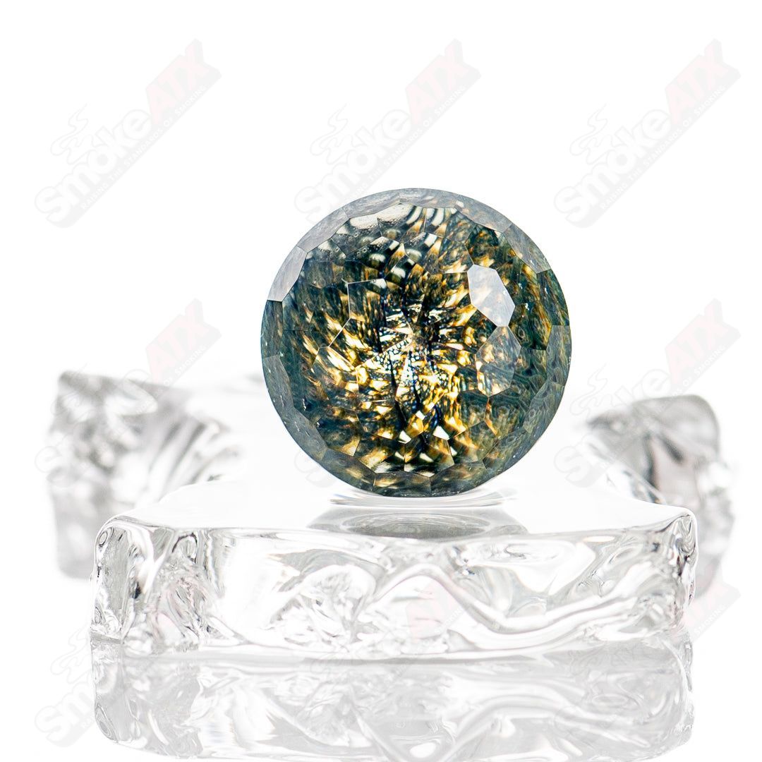 Faceted UV composite marble Indo Glass decorative glass with intricate facets and a polished surface, showcasing a stylish and modern design.