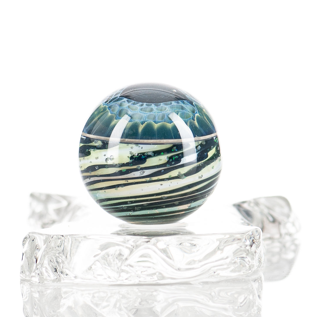 Indo Glass Cropal Wag Eye Mib heady glass with colorful marbles, showcasing intricate glasswork and vibrant design.