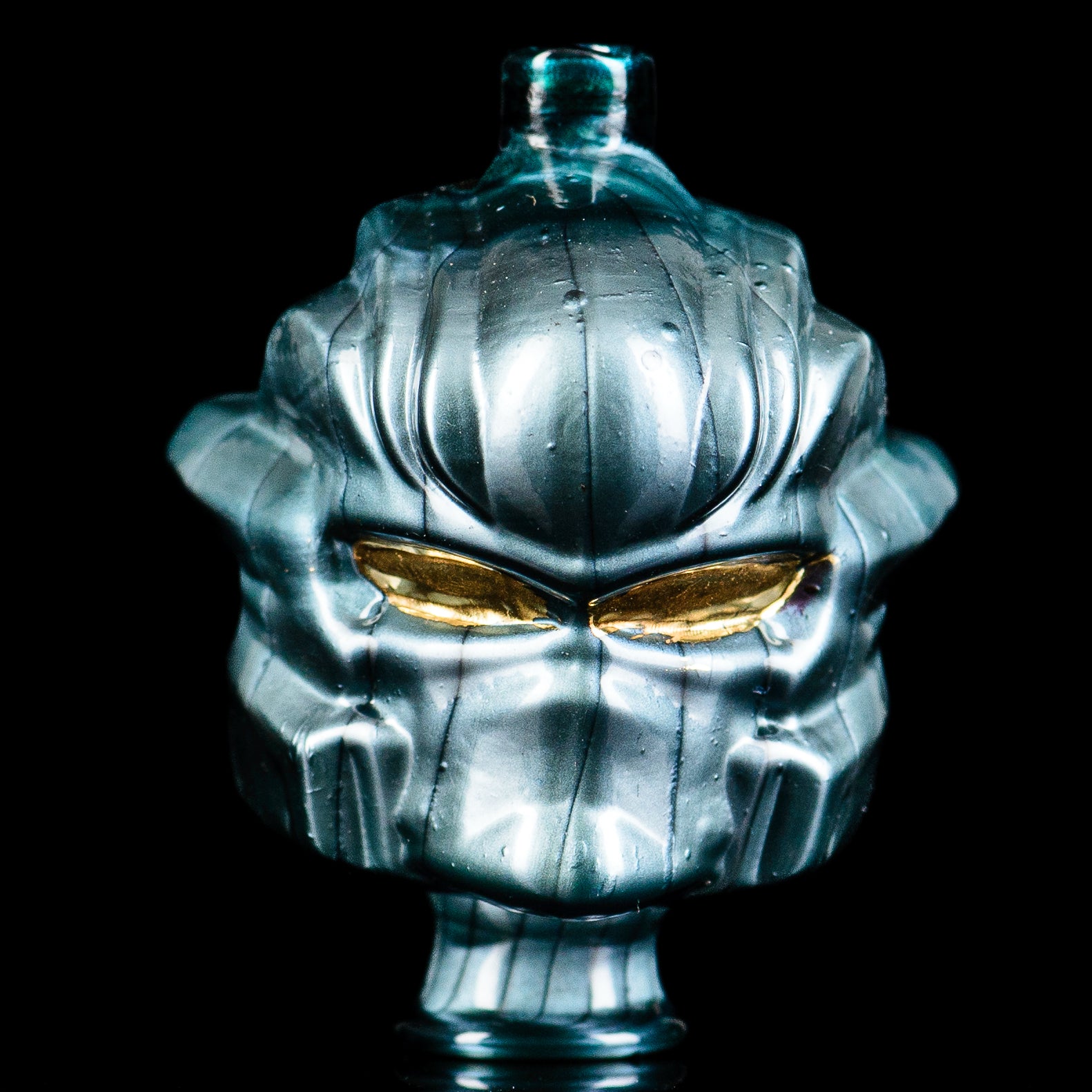 Glass Halo Pivot Mouthpiece by Tony Kazy for Puffco Tops, featuring clear glass design and intricate detailing.