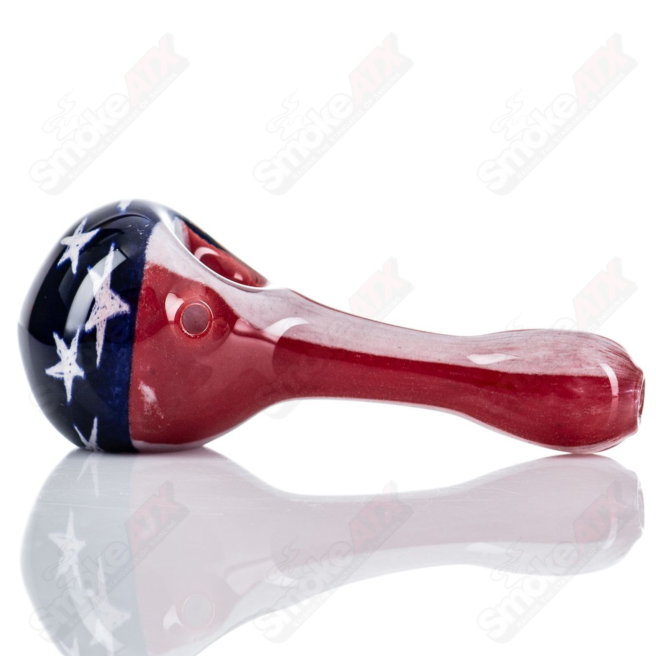 Glass pipe shaped like a USA flag spoon with detailed American flag design, crafted by Steve Hoffman.