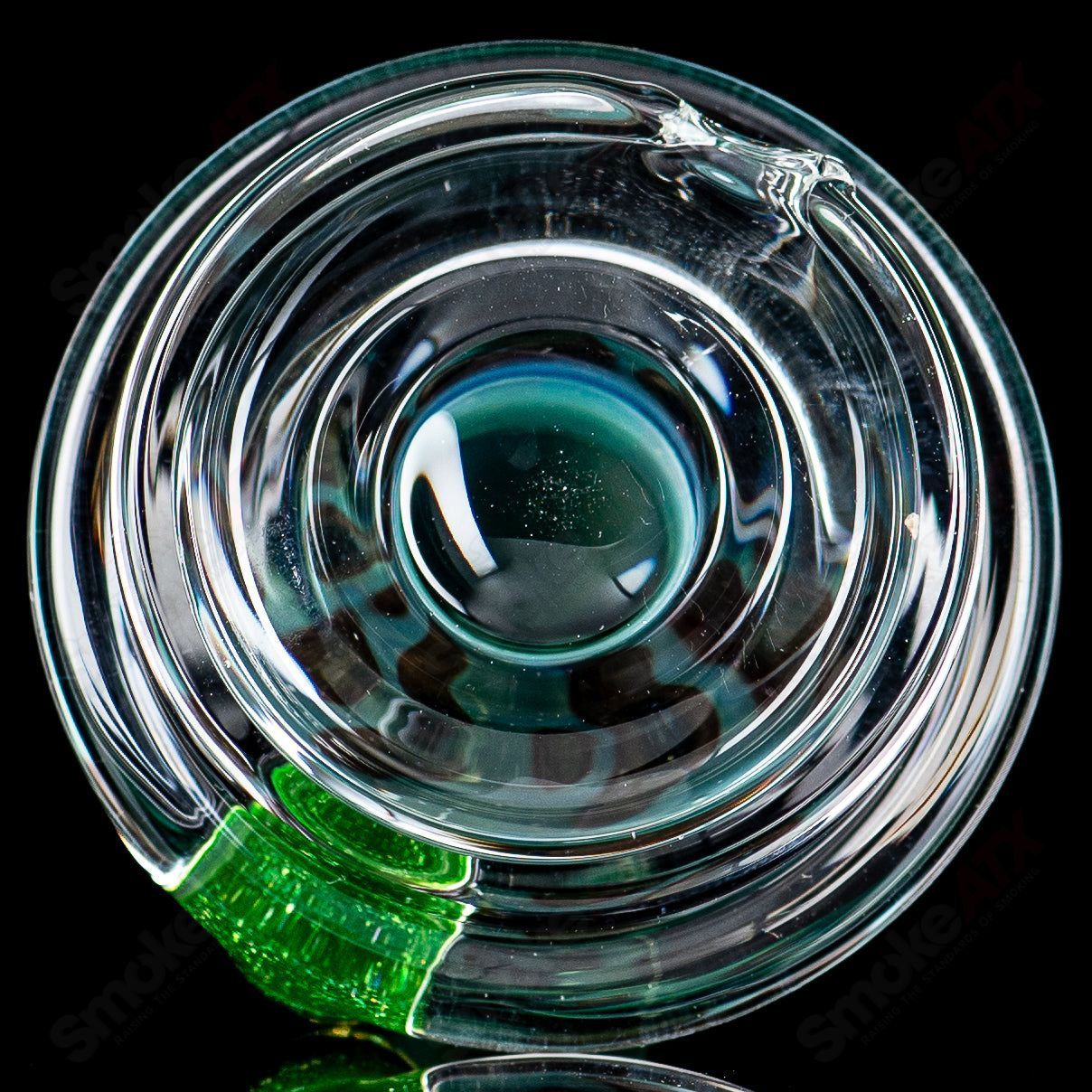 UV Chromium and Electrum Puffco Dry Top by Geoff Made Glass featuring a clear bottom and intricate heady glass details.