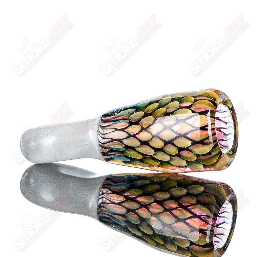 UV Glass Tip for Heady Glass by BCM Glass, featuring vibrant UV-reactive glass accents and detailed craftsmanship.