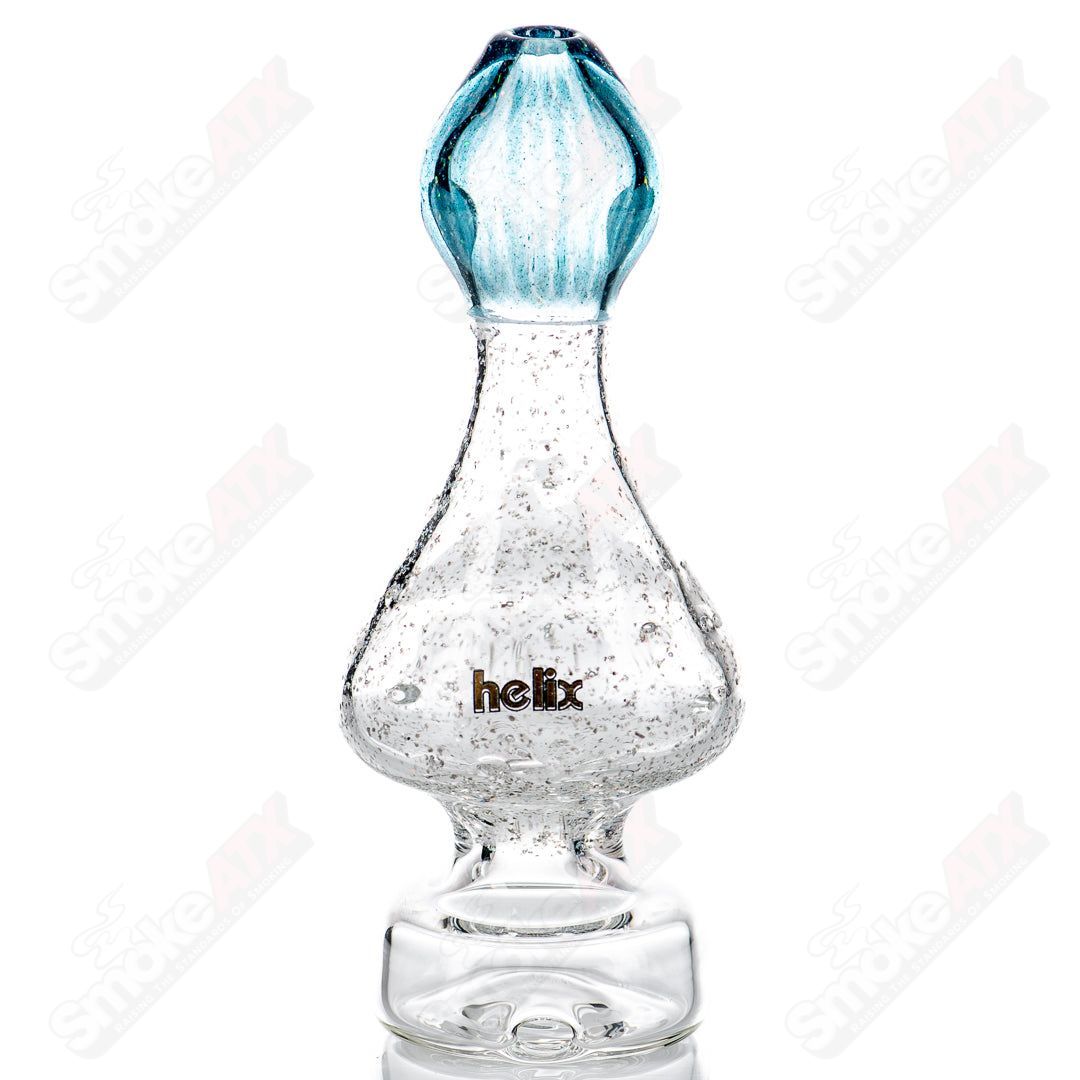 Opal blue Puffco Peak dry glass top by American Helix, showcasing intricate glasswork and vibrant color details.