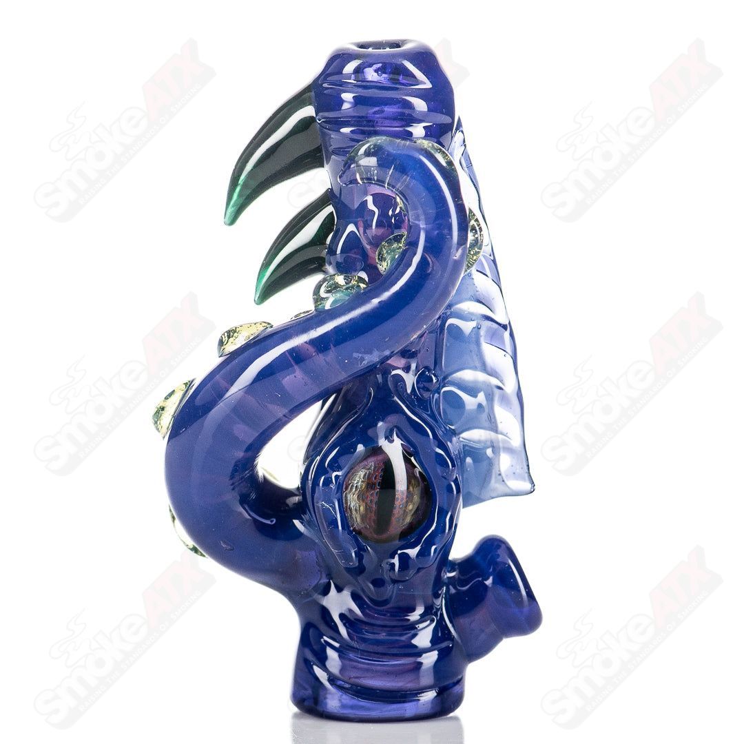 Mako Glass #5 Octopus Chillum, clear glass smoking pipe with octopus design, compact and detailed handheld chillum for smoking.