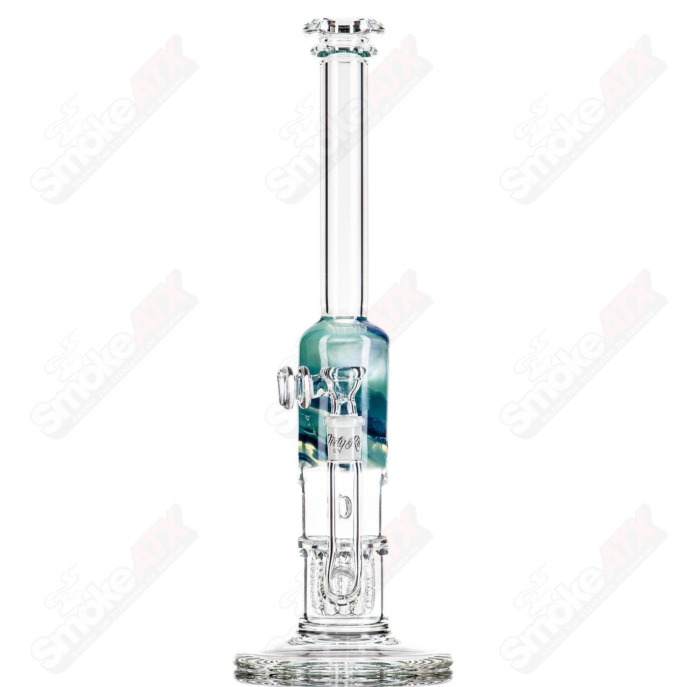 14" Turquoise/Blue Fade Apolocoline Straight Tube w/14m Bowl by Dirty Rico Glass x Nobody Glass - Smoke ATX 