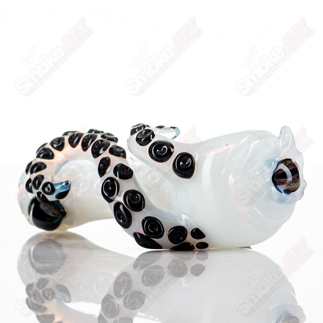 Mako Glass Seamonster Spoon hand pipe with colorful glass design and detailed sea creature motif.