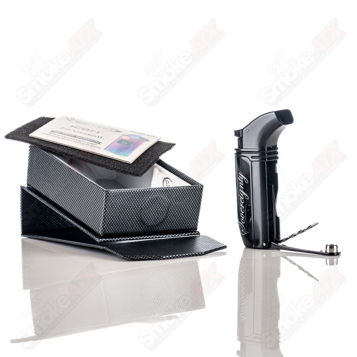 Vector Arsenal Torch Lighter Sovereignty #6 by Smoke ATX, blue and silver torch lighter with adjustable flame.